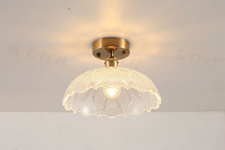 Japanese-Style Retro Brass Glass Ceiling Lamp Bathroom Corridor Simple Modern B & B Entrance Hall Entrance Ceiling Lamp