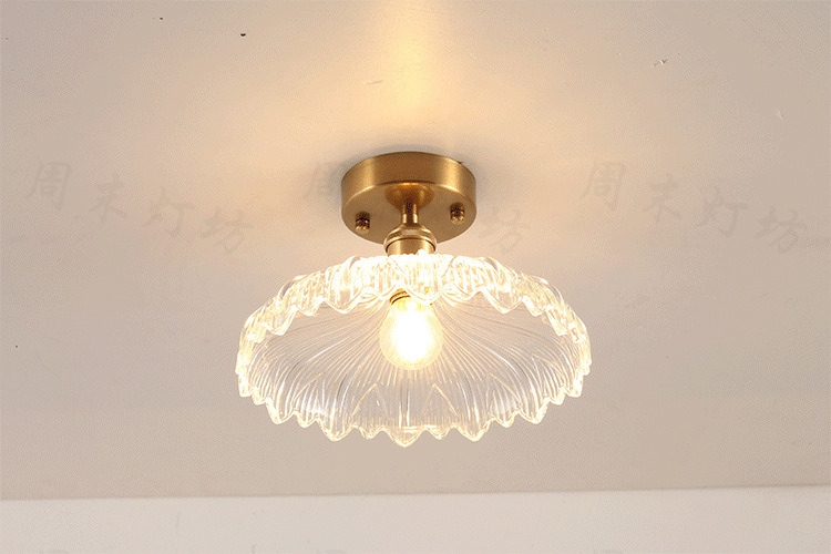 Japanese-Style Retro Brass Glass Ceiling Lamp Bathroom Corridor Simple Modern B & B Entrance Hall Entrance Ceiling Lamp