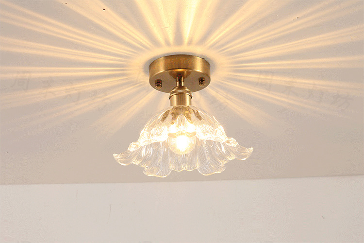 Japanese-Style Retro Brass Glass Ceiling Lamp Bathroom Corridor Simple Modern B & B Entrance Hall Entrance Ceiling Lamp