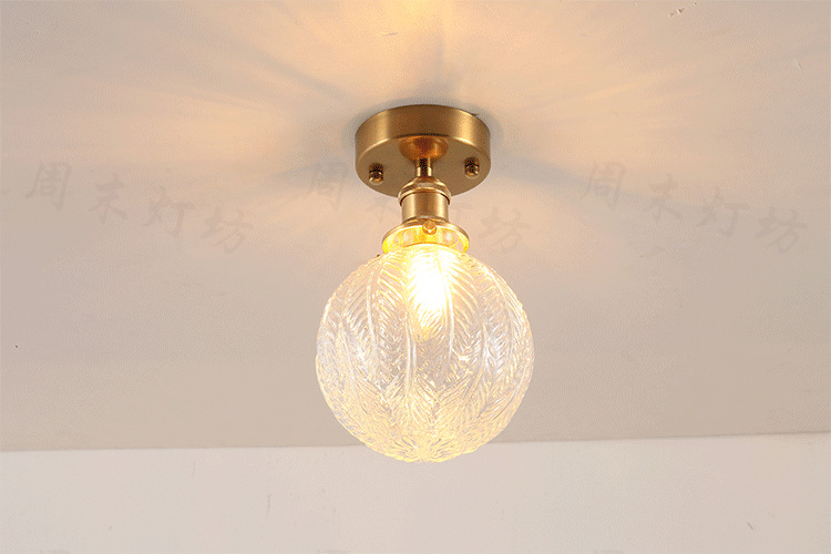 Japanese-Style Retro Brass Glass Ceiling Lamp Bathroom Corridor Simple Modern B & B Entrance Hall Entrance Ceiling Lamp