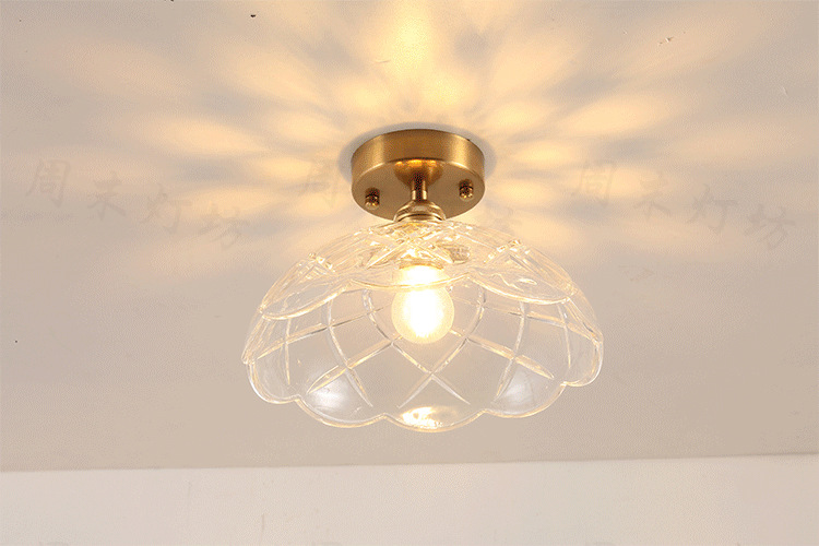 Japanese-Style Retro Brass Glass Ceiling Lamp Bathroom Corridor Simple Modern B & B Entrance Hall Entrance Ceiling Lamp
