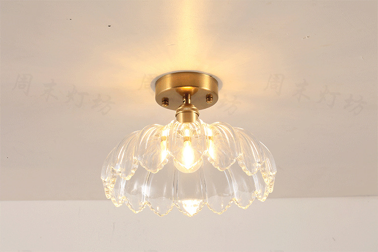 Japanese-Style Retro Brass Glass Ceiling Lamp Bathroom Corridor Simple Modern B & B Entrance Hall Entrance Ceiling Lamp
