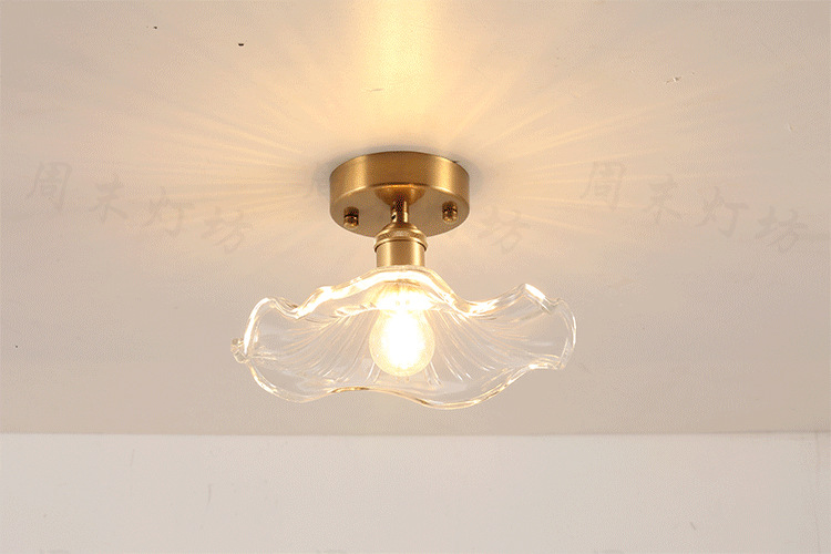 Japanese-Style Retro Brass Glass Ceiling Lamp Bathroom Corridor Simple Modern B & B Entrance Hall Entrance Ceiling Lamp