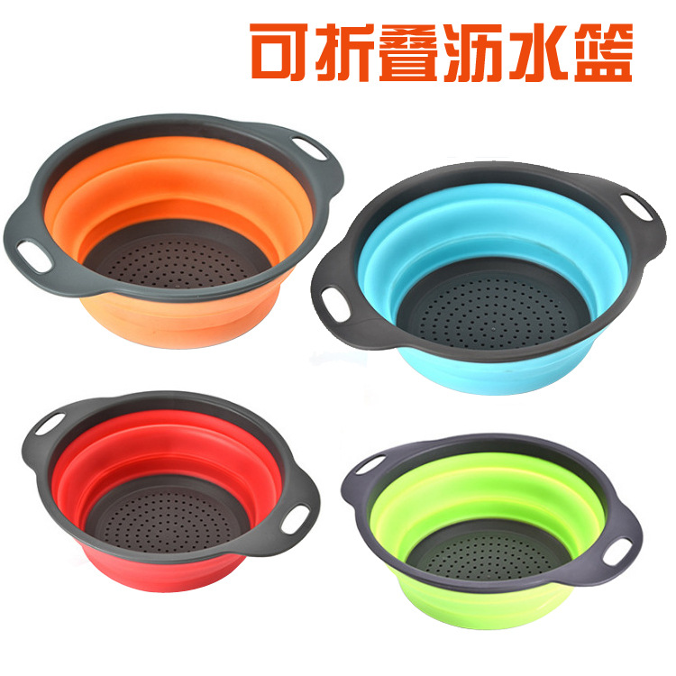 Silicone Folding Washing Vegetable Basket Drain Washing Basin Wash Fruit and Vegetable Basket Kitchen Supplies Washing Vegetable Basket Colander Colander