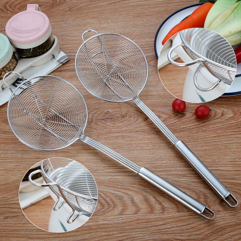 Stainless Steel Wire Colander Household Kitchen Hot Pot Big Strainer Colander Strainer Beef Hot Pot Double Hook Strainer Small Strainer