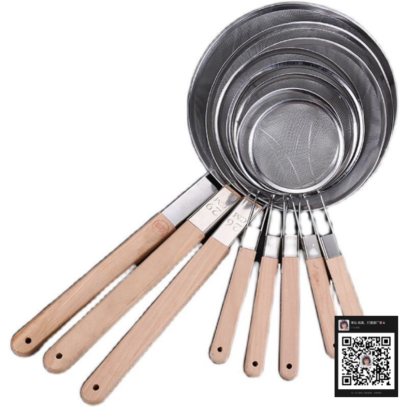 Stainless Steel Colander Strainer Fried Filter Net Large Noodles Strainer Dumplings Commercial Ultra-Fine Household Wooden Handle Strainer