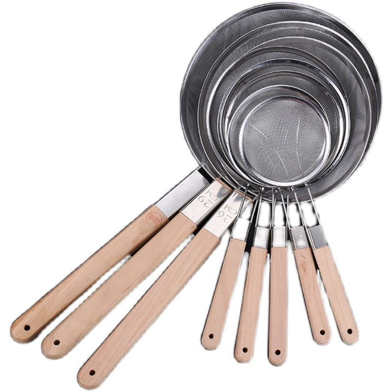 Stainless Steel Colander Strainer Fried Filter Net Large Noodles Strainer Dumplings Commercial Ultra-Fine Household Wooden Handle Strainer Stainless Steel Colander Strainer Fried Filter Net Large Noodles Strainer Dumplings Commercial Ultra-Fine Household Wooden Handle Strainer