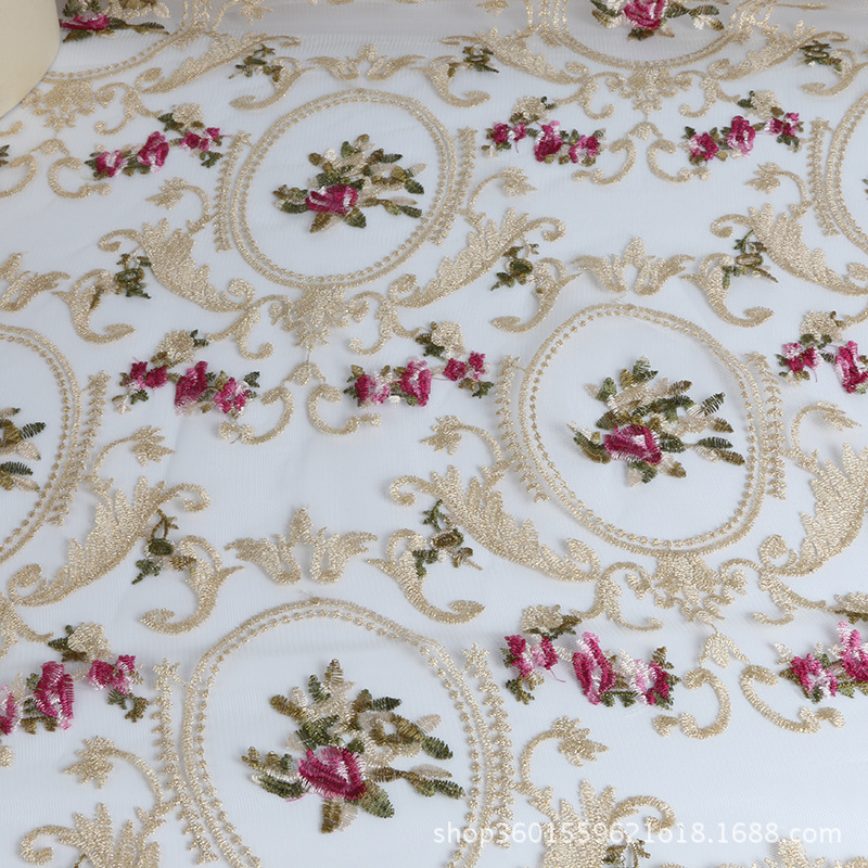 The new terhsi-multicolor mesh embroidered gold and silver thread lace 135CM curtain fabric upholstery pillow sofa cushion cushions