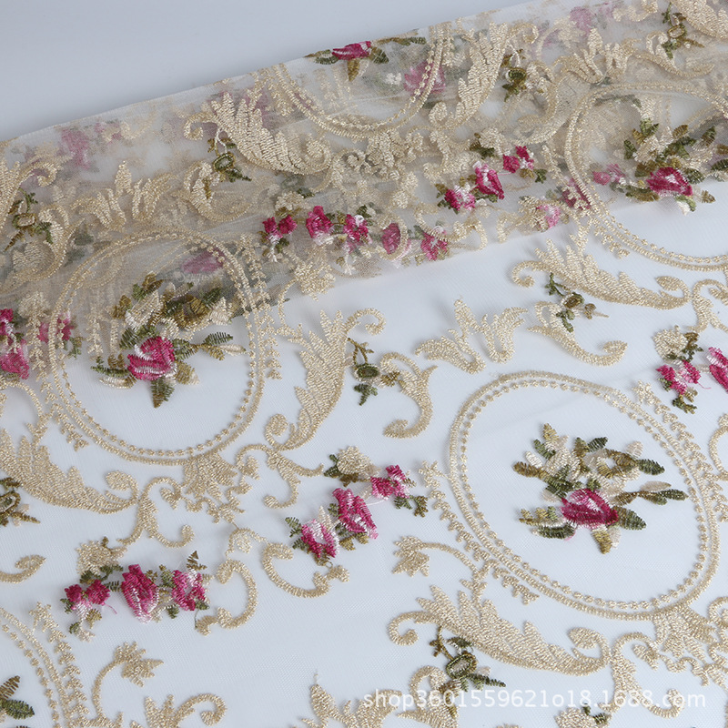 The new terhsi-multicolor mesh embroidered gold and silver thread lace 135CM curtain fabric upholstery pillow sofa cushion cushions