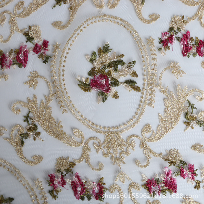 The new terhsi-multicolor mesh embroidered gold and silver thread lace 135CM curtain fabric upholstery pillow sofa cushion cushions