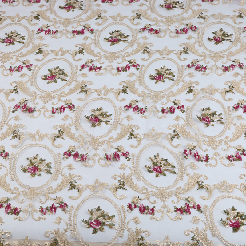 The new terhsi-multicolor mesh embroidered gold and silver thread lace 135CM curtain fabric upholstery pillow sofa cushion cushions
