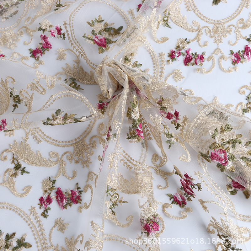 The new terhsi-multicolor mesh embroidered gold and silver thread lace 135CM curtain fabric upholstery pillow sofa cushion cushions