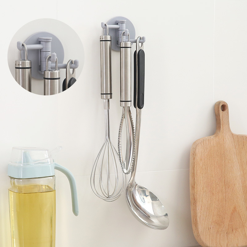 Nordic Color 3 Points Rotating Hook Strong Towel Rack Bathroom Wall-Mounted Shelf Punch-Free Seamless Sticky Hook