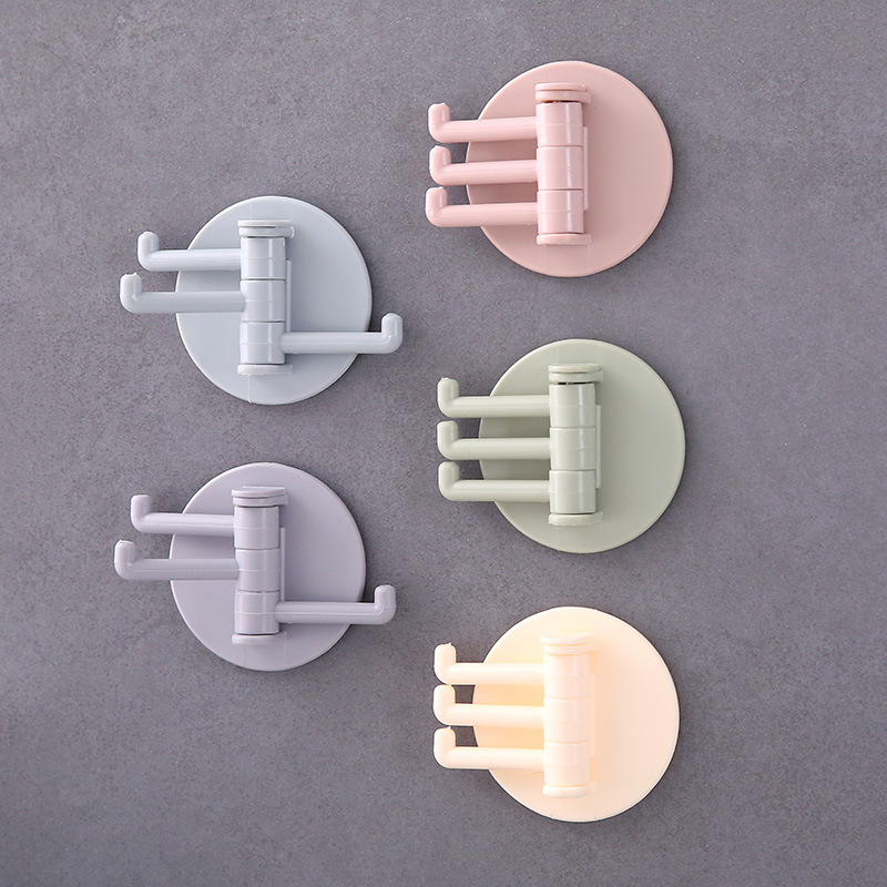 Nordic Color 3 Points Rotating Hook Strong Towel Rack Bathroom Wall-Mounted Shelf Punch-Free Seamless Sticky Hook