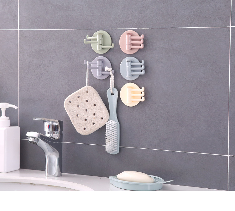 Nordic Color 3 Points Rotating Hook Strong Towel Rack Bathroom Wall-Mounted Shelf Punch-Free Seamless Sticky Hook Nordic Color 3 Points Rotating Hook Strong Towel Rack Bathroom Wall-Mounted Shelf Punch-Free Seamless Sticky Hook