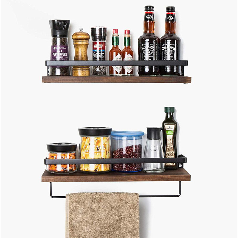 Floating Shelf Wall Hanging 2-Piece Set Antique Solid Wood Shelf for Bathroom Decorative Storage Shelf with Towel Bar