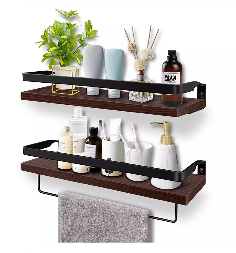 Floating Shelf Wall Hanging 2-Piece Set Antique Solid Wood Shelf for Bathroom Decorative Storage Shelf with Towel Bar Floating Shelf Wall Hanging 2-Piece Set Antique Solid Wood Shelf for Bathroom Decorative Storage Shelf with Towel Bar