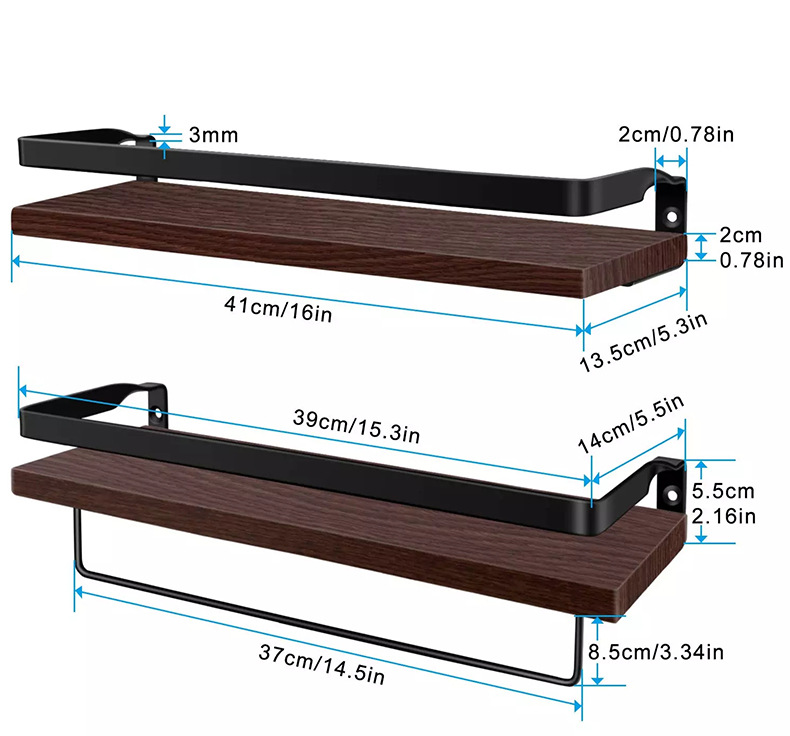 Floating Shelf Wall Hanging 2-Piece Set Antique Solid Wood Shelf for Bathroom Decorative Storage Shelf with Towel Bar Floating Shelf Wall Hanging 2-Piece Set Antique Solid Wood Shelf for Bathroom Decorative Storage Shelf with Towel Bar