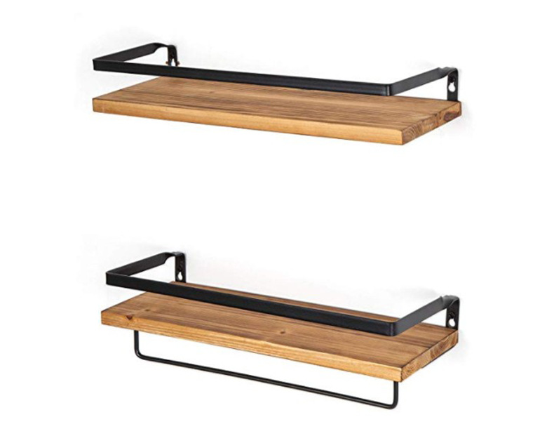 Floating Shelf Wall Hanging 2-Piece Set Antique Solid Wood Shelf for Bathroom Decorative Storage Shelf with Towel Bar Floating Shelf Wall Hanging 2-Piece Set Antique Solid Wood Shelf for Bathroom Decorative Storage Shelf with Towel Bar