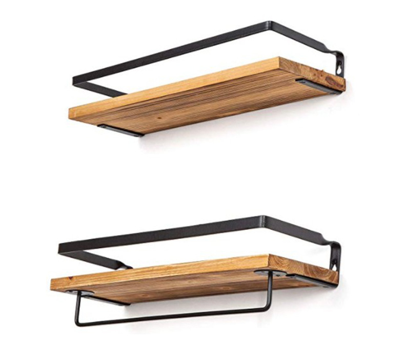 Floating Shelf Wall Hanging 2-Piece Set Antique Solid Wood Shelf for Bathroom Decorative Storage Shelf with Towel Bar Floating Shelf Wall Hanging 2-Piece Set Antique Solid Wood Shelf for Bathroom Decorative Storage Shelf with Towel Bar