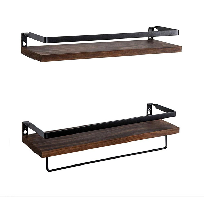 Floating Shelf Wall Hanging 2-Piece Set Antique Solid Wood Shelf for Bathroom Decorative Storage Shelf with Towel Bar Floating Shelf Wall Hanging 2-Piece Set Antique Solid Wood Shelf for Bathroom Decorative Storage Shelf with Towel Bar