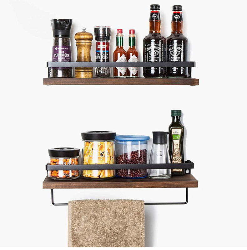 Floating Shelf Wall Hanging 2-Piece Set Antique Solid Wood Shelf for Bathroom Decorative Storage Shelf with Towel Bar Floating Shelf Wall Hanging 2-Piece Set Antique Solid Wood Shelf for Bathroom Decorative Storage Shelf with Towel Bar