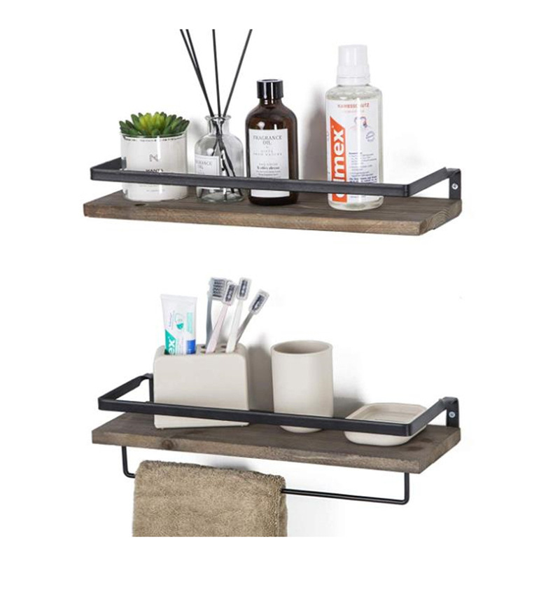 Floating Shelf Wall Hanging 2-Piece Set Antique Solid Wood Shelf for Bathroom Decorative Storage Shelf with Towel Bar Floating Shelf Wall Hanging 2-Piece Set Antique Solid Wood Shelf for Bathroom Decorative Storage Shelf with Towel Bar
