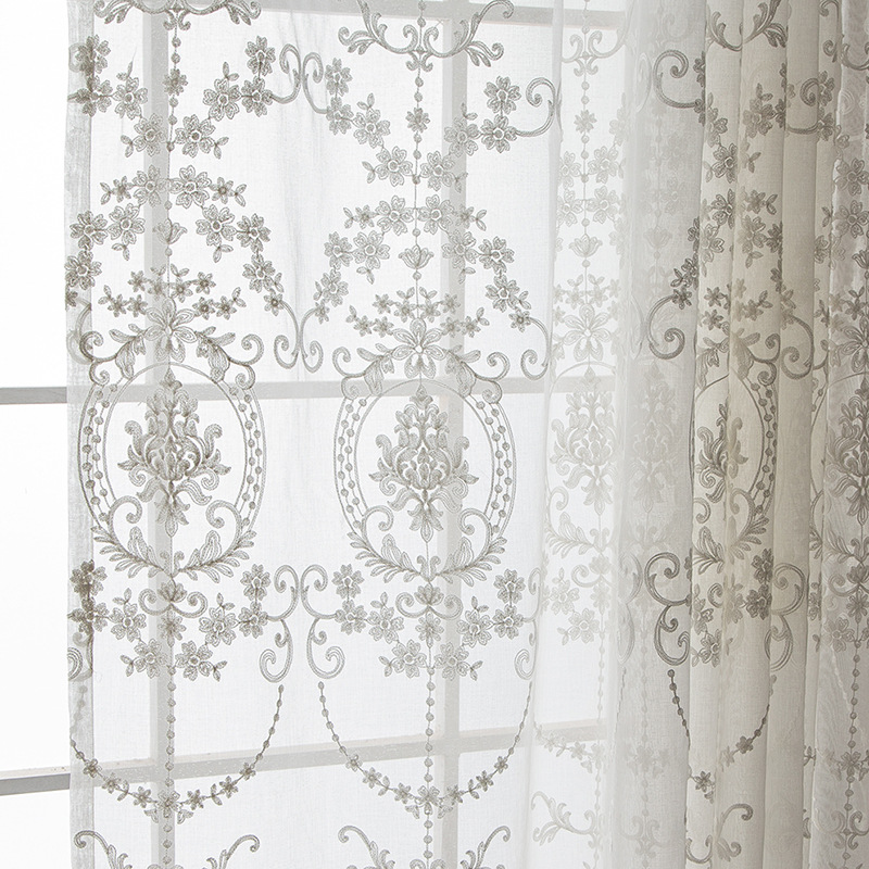 European Embroidery White Yarn Window Screen Curtain Encryption Embroidered Window Screen White Mesh Curtains Bedroom Living Room Bay Window Balcony Mesh Curtains