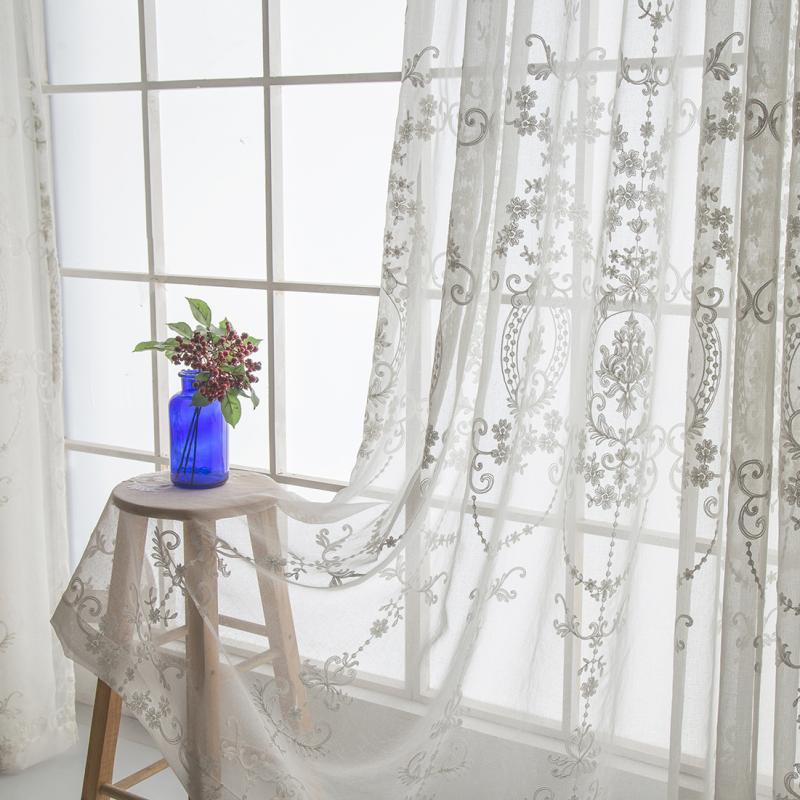 European Embroidery White Yarn Window Screen Curtain Encryption Embroidered Window Screen White Mesh Curtains Bedroom Living Room Bay Window Balcony Mesh Curtains
