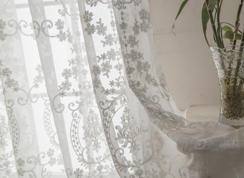 European Embroidery White Yarn Window Screen Curtain Encryption Embroidered Window Screen White Mesh Curtains Bedroom Living Room Bay Window Balcony Mesh Curtains