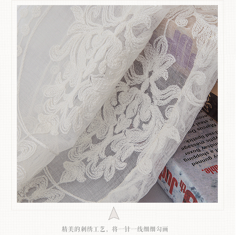 European Embroidery White Yarn Window Screen Curtain Encryption Embroidered Window Screen White Mesh Curtains Bedroom Living Room Bay Window Balcony Mesh Curtains