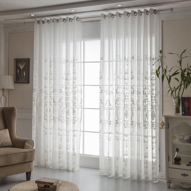 European Embroidery White Yarn Window Screen Curtain Encryption Embroidered Window Screen White Mesh Curtains Bedroom Living Room Bay Window Balcony Mesh Curtains