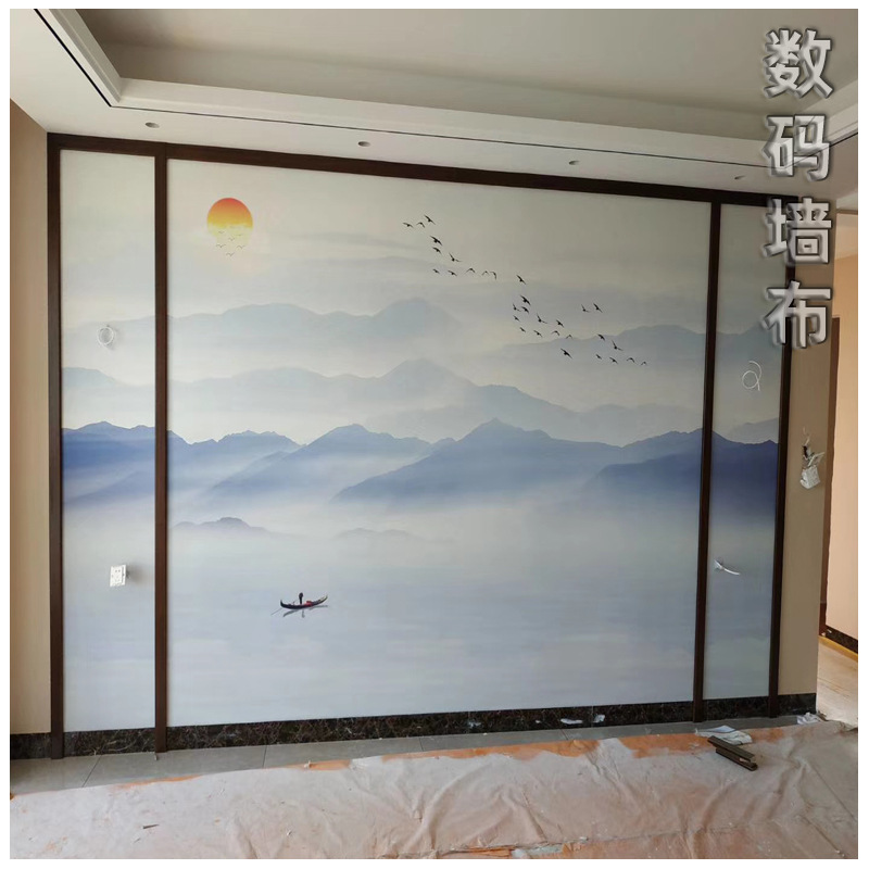 Digital Printing Crafts New Chinese Chiffon Landscape Window Screen Curtain Shower Curtain Wall Covering Roman Curtains