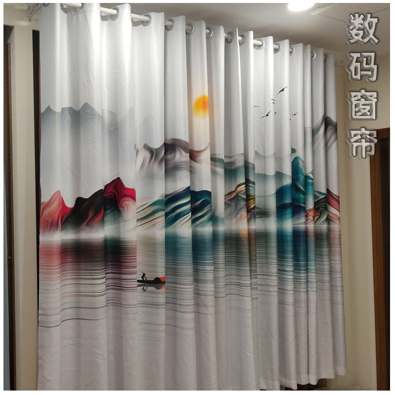 Digital Printing Crafts New Chinese Chiffon Landscape Window Screen Curtain Shower Curtain Wall Covering Roman Curtains