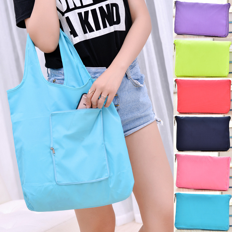Fashion Folding Shopping Bag Portable Large Eco-friendly Bag Oxford Cloth Extra Thick Tote Zipper Bag Waterproof