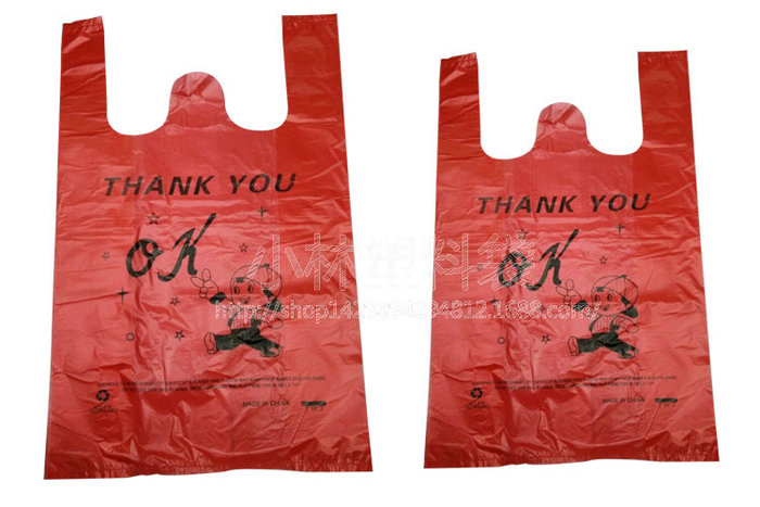Red OK plastic bags, supermarket shopping bag vest bag