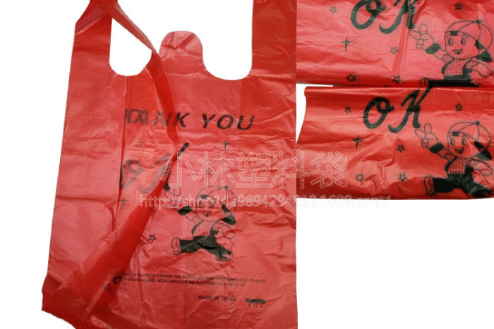 Red OK plastic bags, supermarket shopping bag vest bag