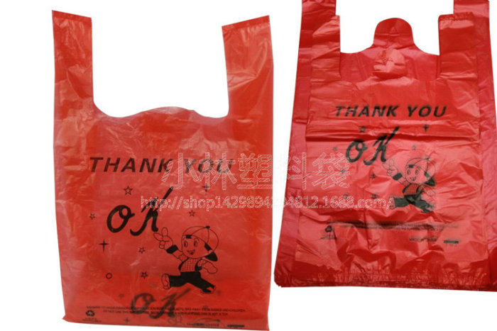 Red OK plastic bags, supermarket shopping bag vest bag