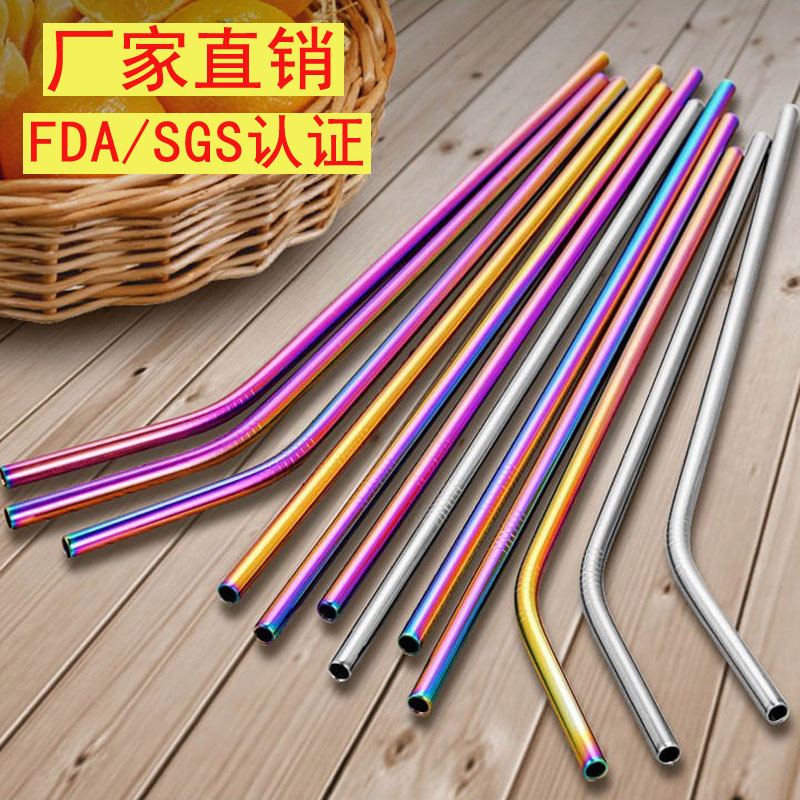 Steel Straw TitaniumPlated Color Cocktail Drinking Straw Food Grade Metal Children Milk Tea Thick Straw Manufacturer