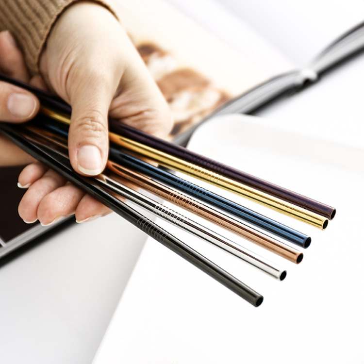 Steel Straw TitaniumPlated Color Cocktail Drinking Straw Food Grade Metal Children Milk Tea Thick Straw Manufacturer