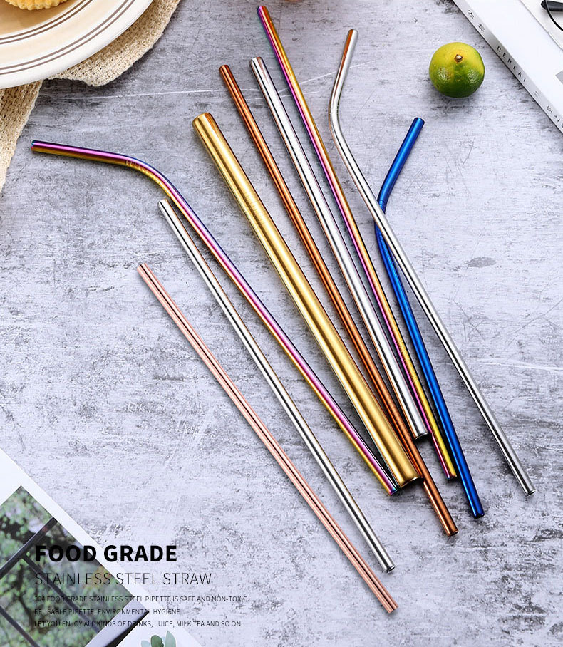 Steel Straw TitaniumPlated Color Cocktail Drinking Straw Food Grade Metal Children Milk Tea Thick Straw Manufacturer
