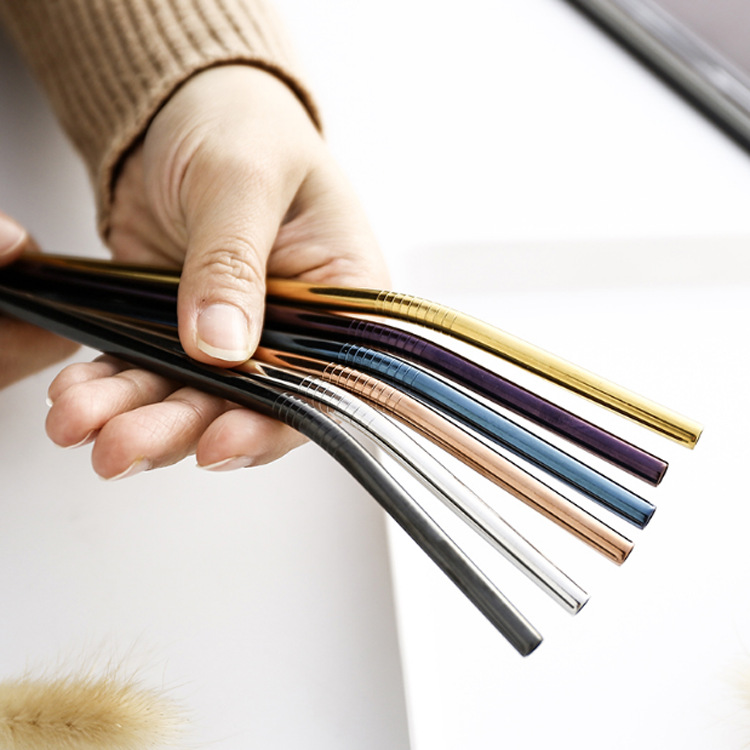 Steel Straw TitaniumPlated Color Cocktail Drinking Straw Food Grade Metal Children Milk Tea Thick Straw Manufacturer