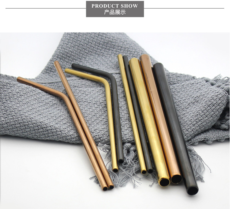 Steel Straw TitaniumPlated Color Cocktail Drinking Straw Food Grade Metal Children Milk Tea Thick Straw Manufacturer