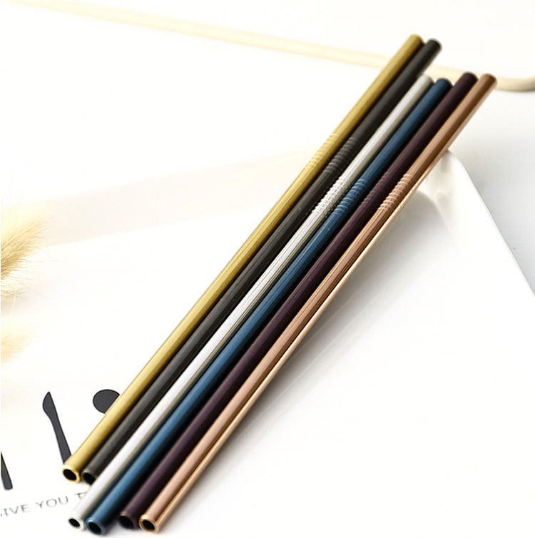 Steel Straw TitaniumPlated Color Cocktail Drinking Straw Food Grade Metal Children Milk Tea Thick Straw Manufacturer