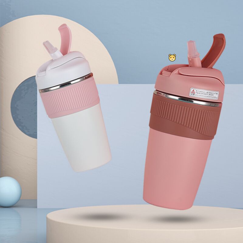 Thermos Mug with Straw Girl Student Toddler Drinking Cup Portable One Cover Dual-Use Drop-Resistant Baby Kettle