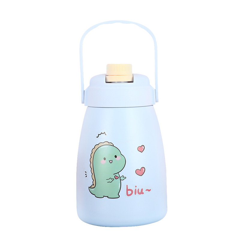 Large Capacity Double Drinking Cup Stainless Steel with Straw Insulation Water Bottle Female Drop-Resistant Good-looking Pot Belly Thermos Cup