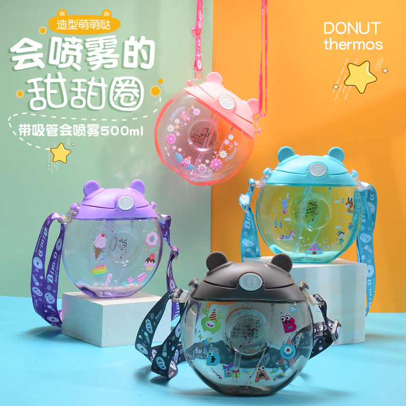 Spray Drinking Straw Cup Trending Cartoon Kindergarten Boys and Girls Baby Elementary School Student Plastic Kettle