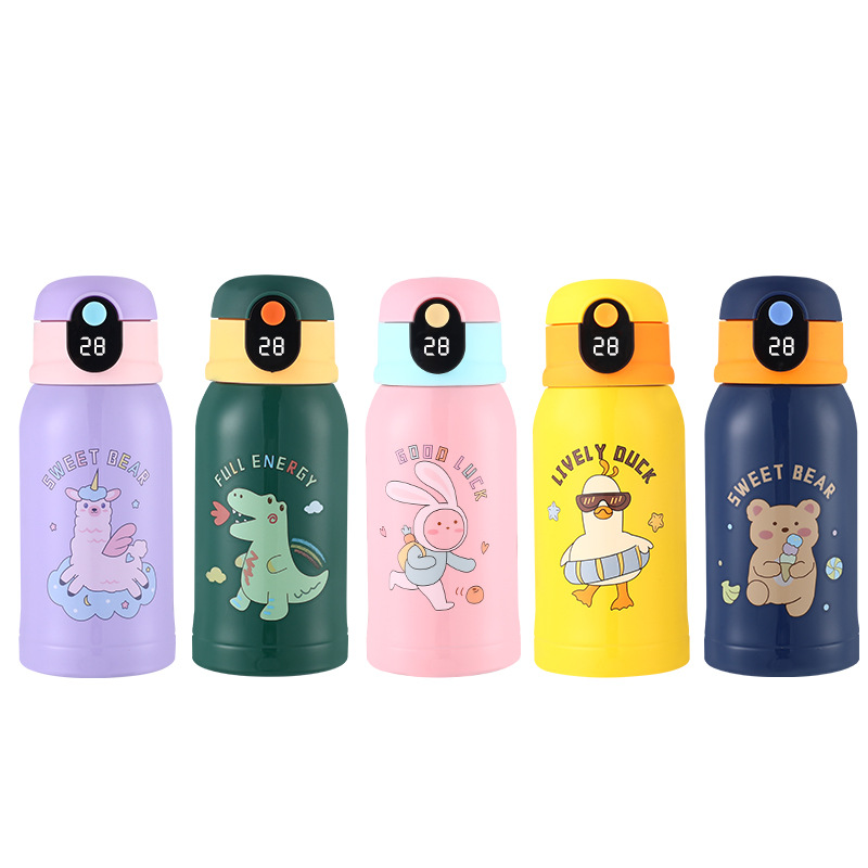 Temperature Display Children&#039;s Thermos Mug Cartoon Insulation Pot Student Strap 316 Stainless Steel Drinking Straw Cup