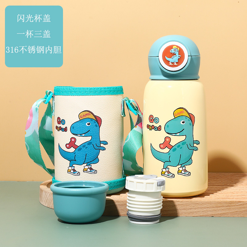 Temperature Display Children's Thermos Mug Cartoon Insulation Pot Student Strap 316 Stainless Steel Drinking Straw Cup