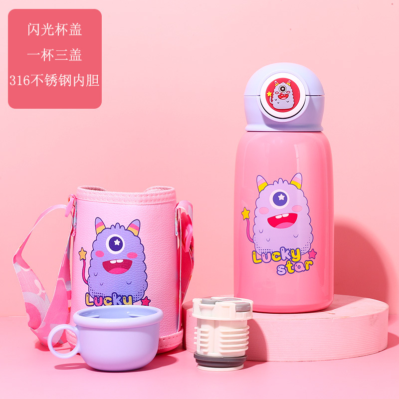 Temperature Display Children's Thermos Mug Cartoon Insulation Pot Student Strap 316 Stainless Steel Drinking Straw Cup